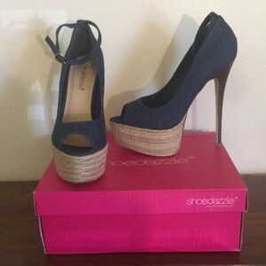 Shoe Dazzle Denim Blue Platform Heels